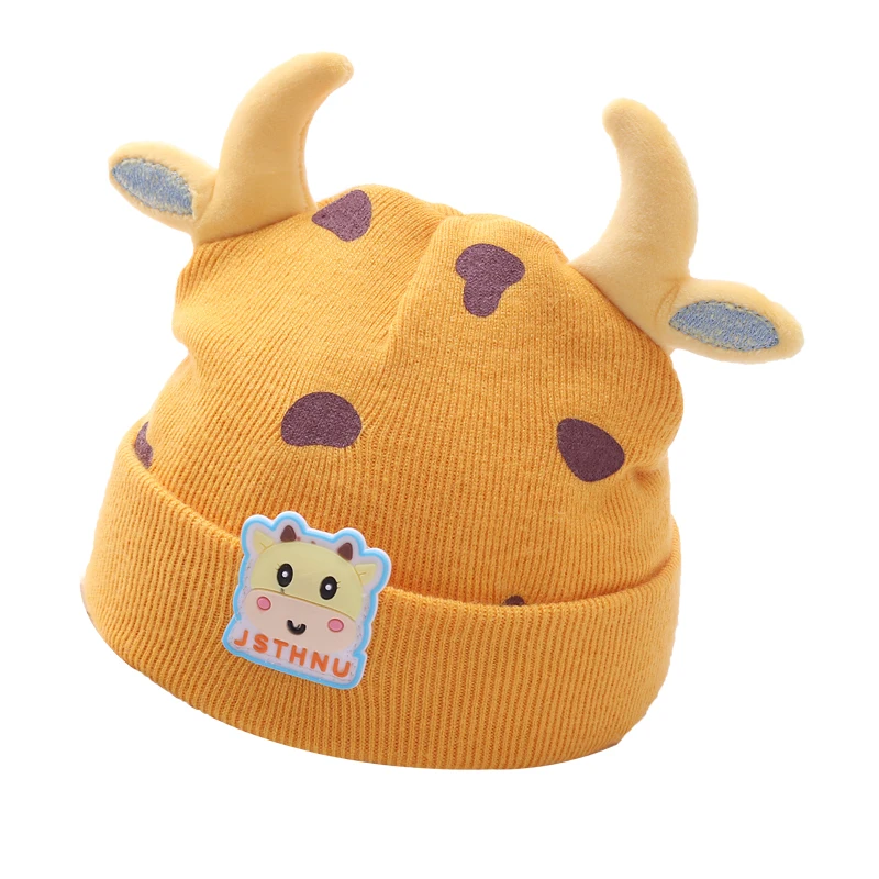 Оптовая продажа, модная Милая и интересная вязаная шапка с теплыми рожками, зимняя вязаная шапка