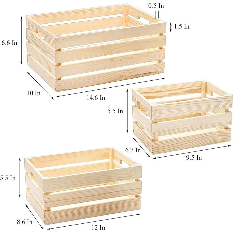Wooden crate Set of 3 Rustic Nesting Crates with Handles Decorative Wood Crate Box Wooden Storage Box for home