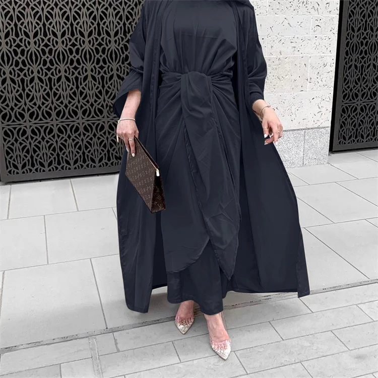 2022 Maxi Turkey Dubai Solid Color Two Piece Set Abaya Women Big Size Muslim Dress Kaftan Casual Abaya Dubai Long Sleeve
