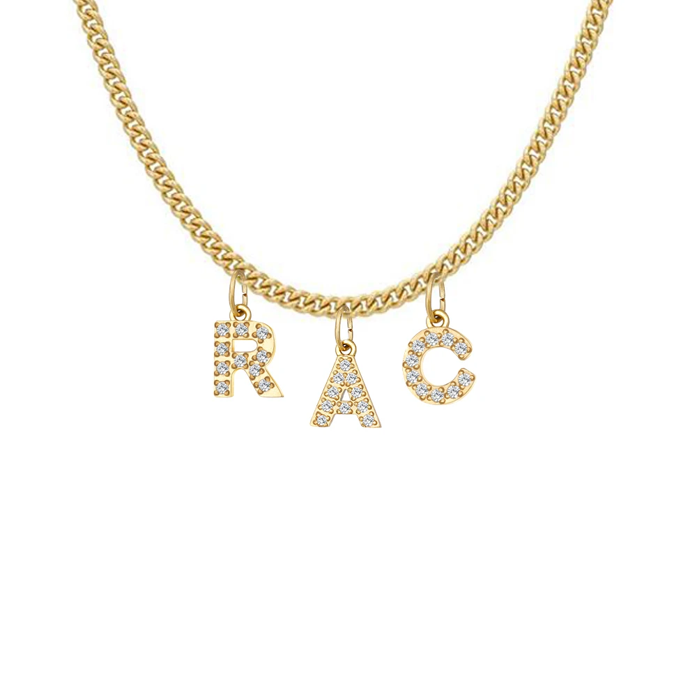 Stainless Steel 14K Gold Cuban Chian Micro Inlaid Zircon Letter Personalized Name Necklace DIY Customized Name Necklace