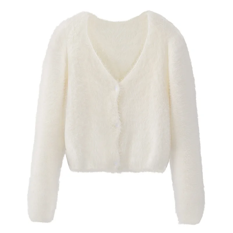 Spring Knitwear Ladies Knitted Womens Black Hairy Cardigan Sweater with Pattern