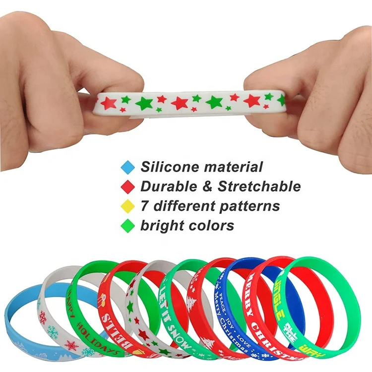 2.63inch Christmas Silicone Bracelets Xmas Rubber Band Bracelets Accessories Gift for Kids Holiday Decoration Wrist Band Party