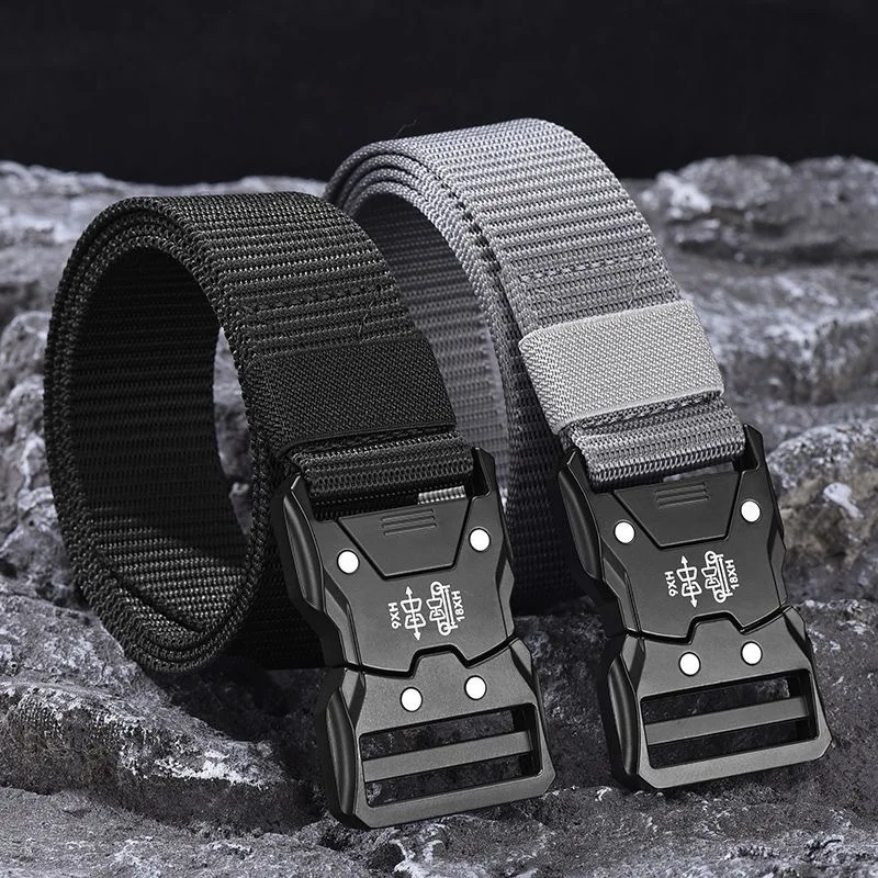 Stylish Men Black Tactical Belt Quick-Release Plastic Buckle - Durable Nylon Perfect For Outdoor Training & Casual Wear