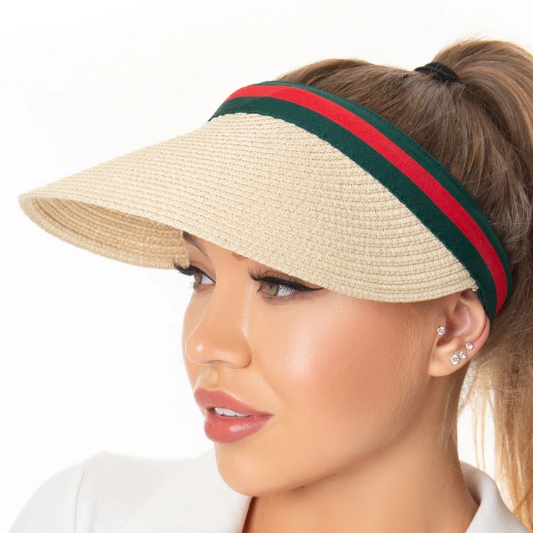 Wholesale Custom Summer Women Visor Caps Straw Hats Outdoor Sunshade Sun Has