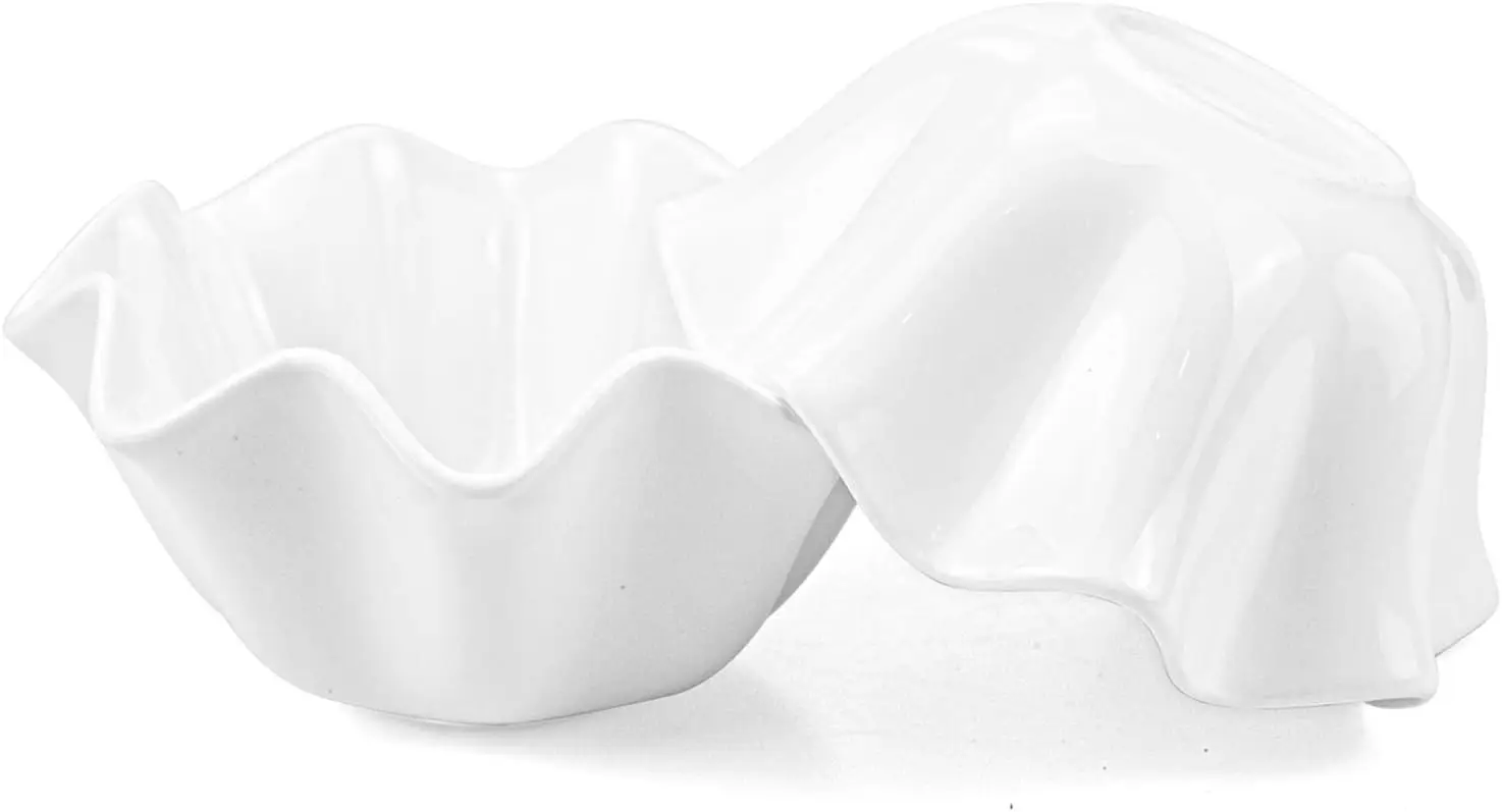 13 Oz Flower Shaped Ceramic Serving Bowls for Dipping Sauces, Souffle Handmade Porcelain Dessert Baking Ramekins
