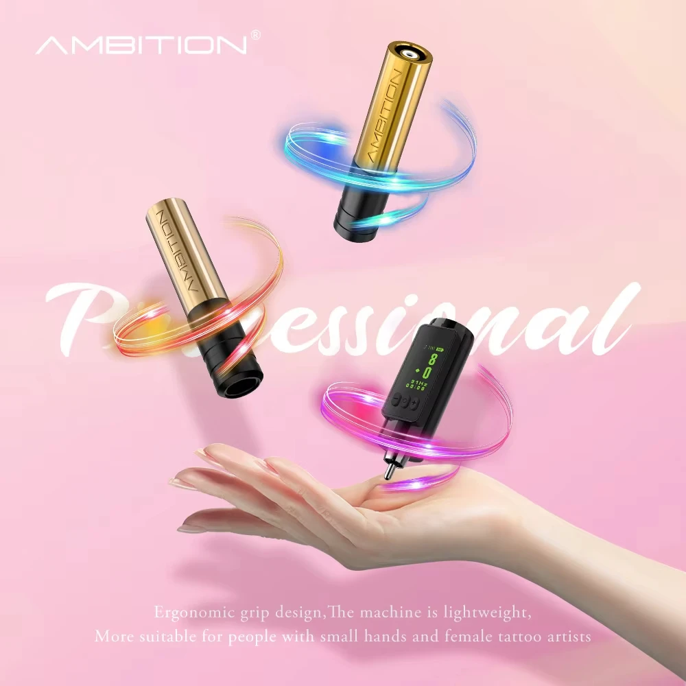 Ambition Tiny RCA Rotary Tattoo Machine Permanent Makeup Machine Kit Coreless Motor Wireless Tattoo Pen for Eyebrow Eyeliner Lip