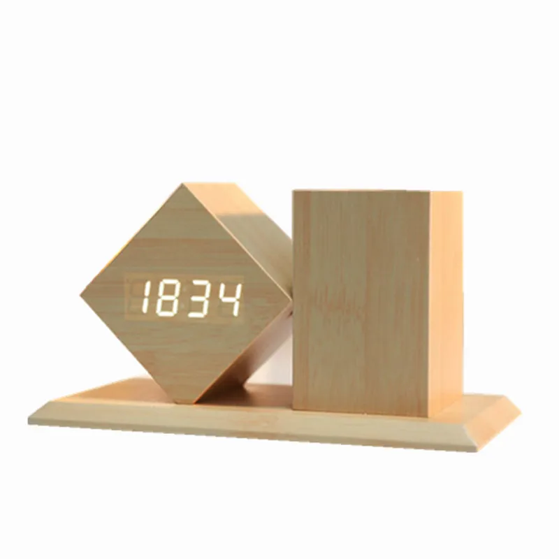 Electronic Desktop Table Decor 2022 USB Clocks LED Wooden Alarm Clock Watch Table Voice Control Digital Wood Despertador