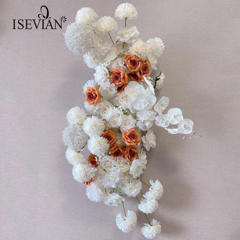 ISEVIAN White Rose Orchid Artificial Silk Flower Wall Panel Backdrop Arch Arrangement for Wedding Event