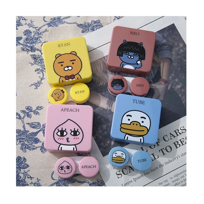 Четырехцветный мультяшный милый чехол для контактных линз с зеркалом