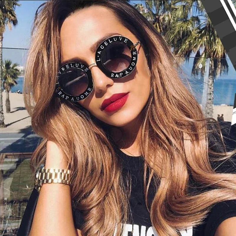 15981 Men And Women Retro Sunglasses English Letters Little Bee Wholesale Round Sunglasses