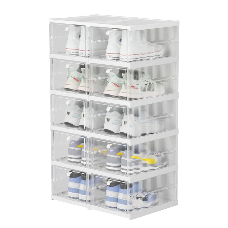 6-tiers Transparent Shoe Box Drawer Type Extendable Standing Rack Storage 18pcs Household Plastic Simple Telescopic Shoe Rack