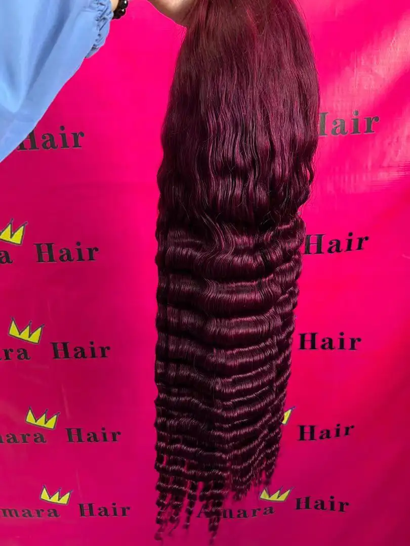 Amara hot selling 28inch deep wave wig human hair vietnamese raw hair wigs burgundy brazilian deep wave wig 13x4 lace human hair