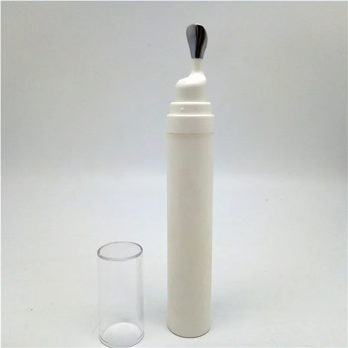 Luxury plastic 8ml 20ml eye gel cream container flat applicator airless eye cream bottle with metal tip head