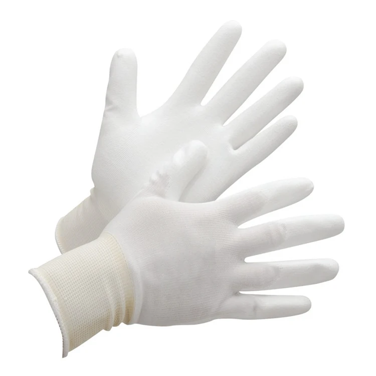 EN388 4131 Polyester Knitted Grip White Work Gloves PU Coated for Industry