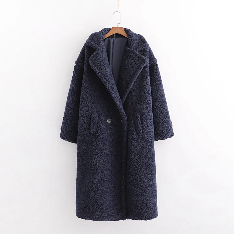 Hot Sale Winter Notched Lapel Wool Long Sleeve Maxi Long Women Faux Fur Teddy Coat