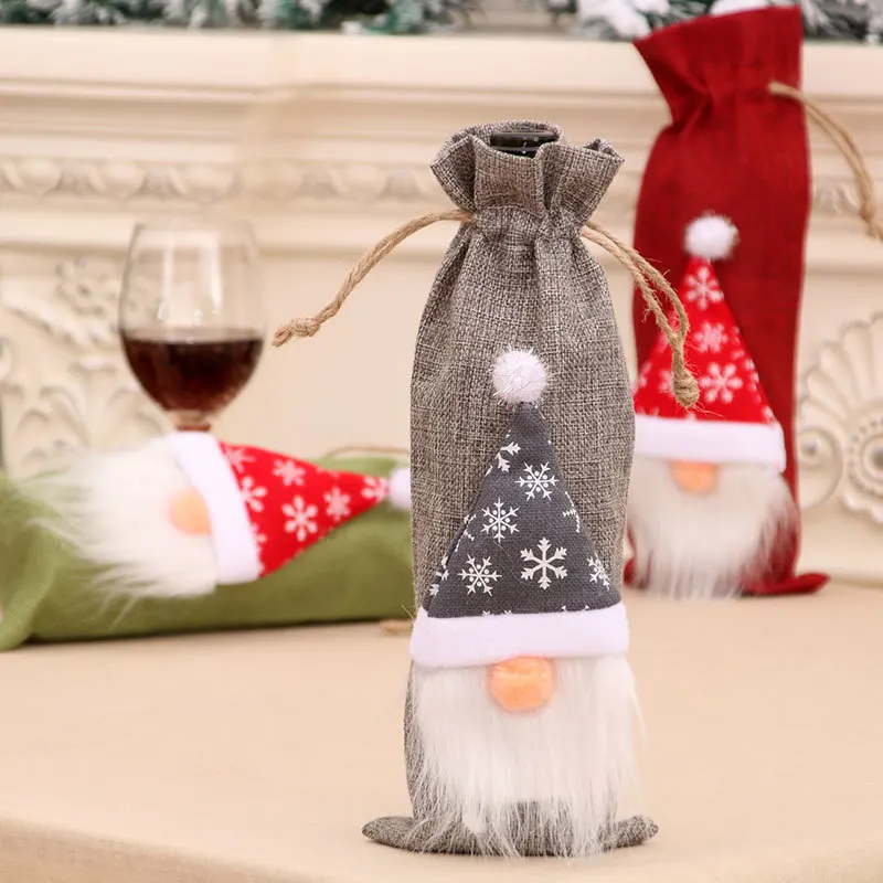Christmas Wine Bottle Dust Cover Bag for Home Table Decor Christmas Gift Ornaments For New Year