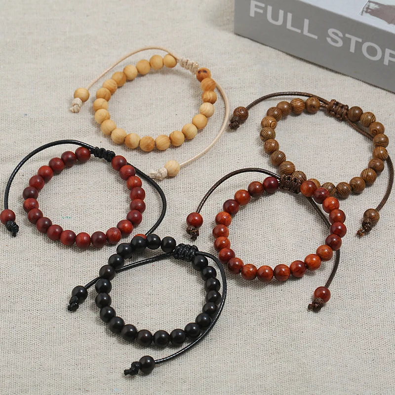Hot Selling New Fashion Adjustable Rosewood Small Leaf Red Sandalwood Wenge Wood Bead Bracelet Gift