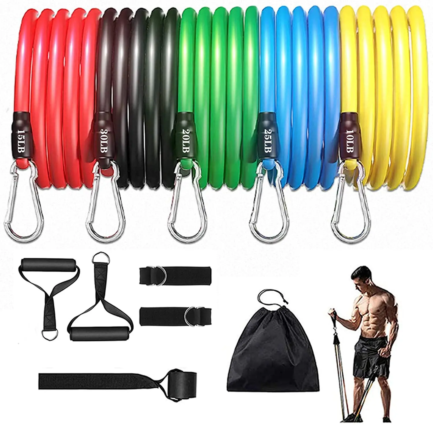 
Workout Training Tubes Exercise 11Pcs Resistance Bands, Body Building Accessories Heavy Duty Resistance Band Set 