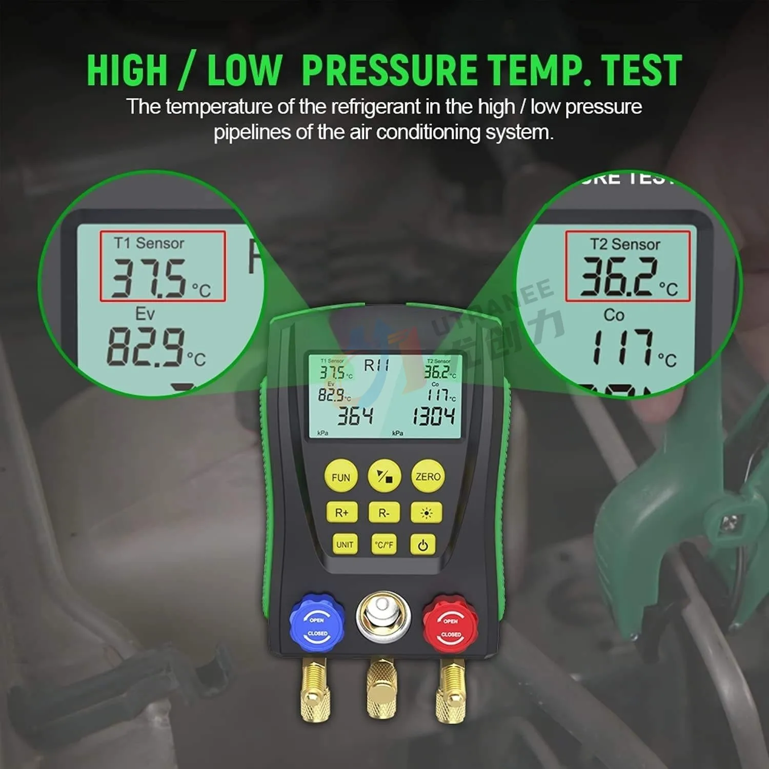 HAVC High quality r410 r1234yf stainless steel digital manifold gauge set refrigeration psi & bar