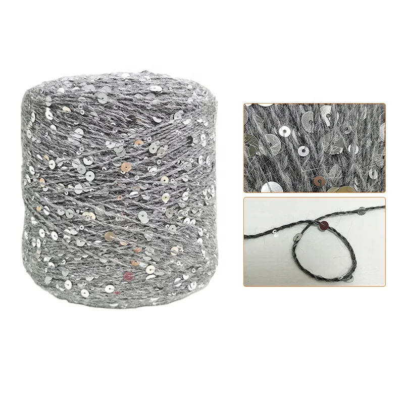 Small orders customized fancy Angora 30 yarn machine woven and hand woven Angora 50 rabbit hair 3mm+6mm sequin yarn
