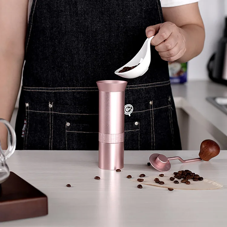 comandante mini camping handheld eco friendly wood handle portable conical metal flat burr black manual coffee grinder