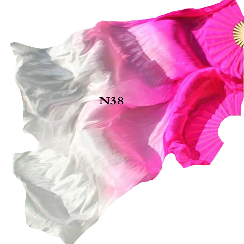 Showy Fushia   Gradual Change White  1.8M  silk Fan Veil for belly dance Practice