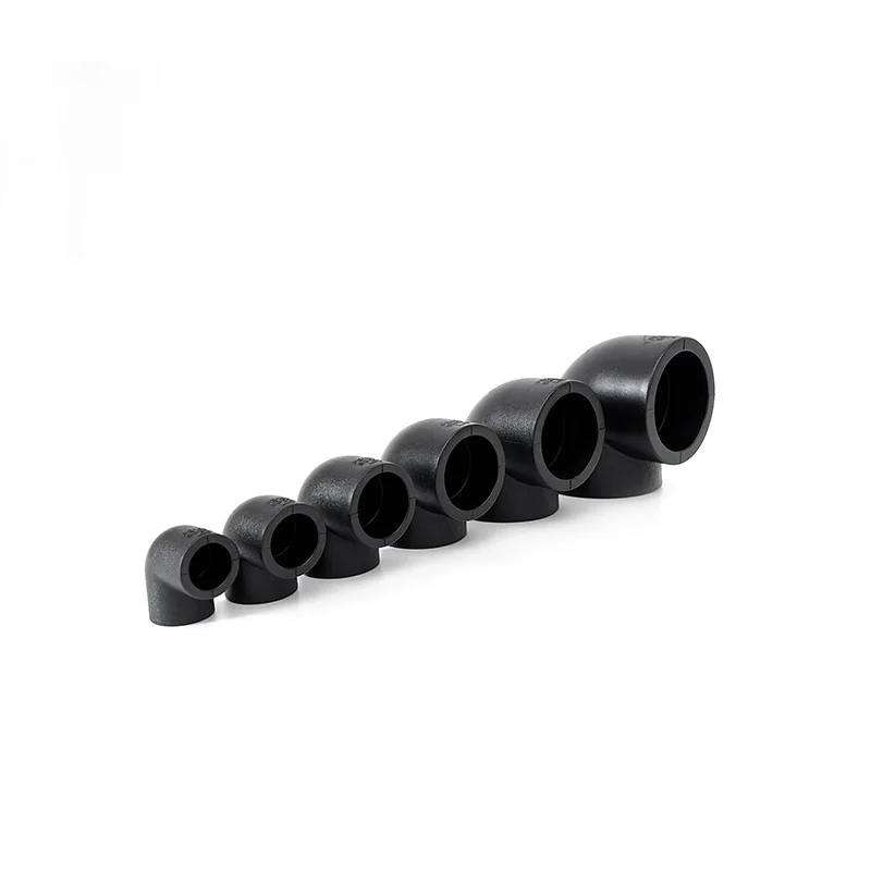Профессиональное Производство Hdpe черный фитинги для труб Pe 90 градусов локоть водоснабжения
