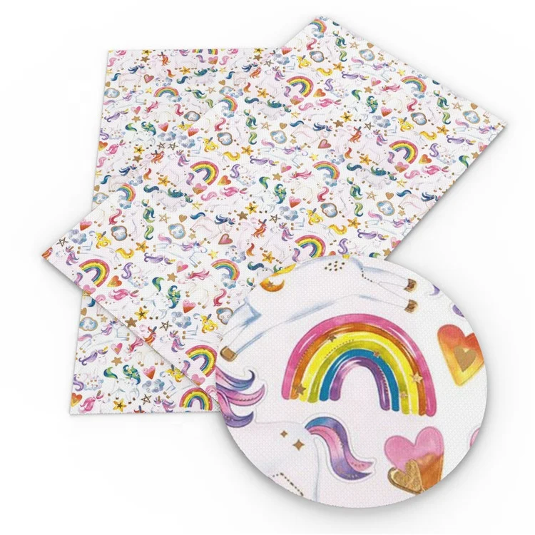 30*140cm Cute Rainbow Unicorn Flower Printed Faux Synthetic Leather Fabric Sheets For Hairbows Crafts Keychain 15527