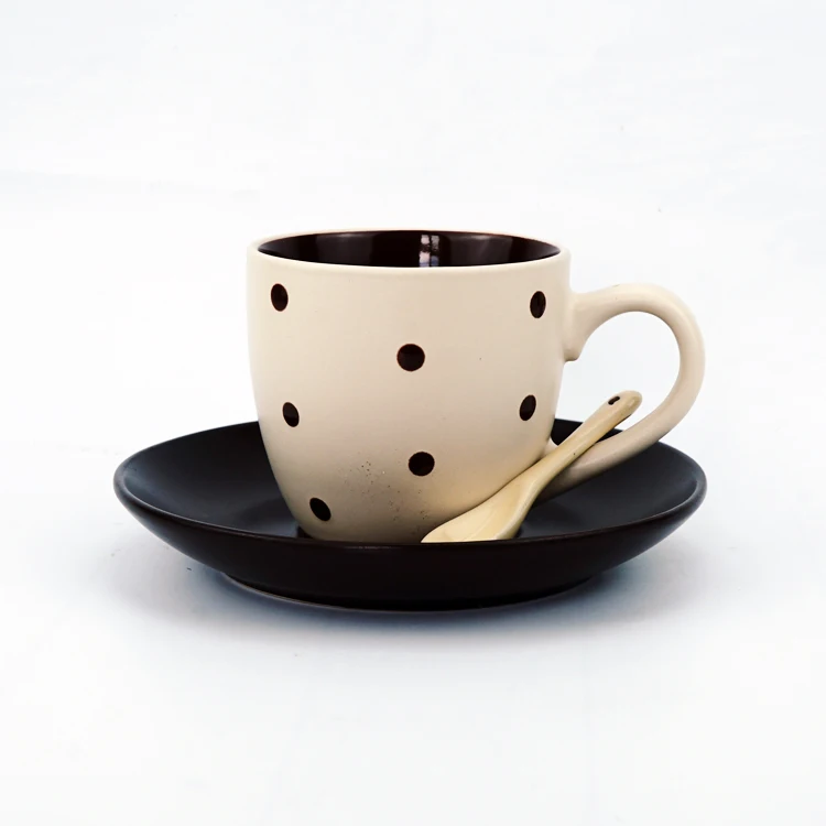  Круглый 8oz горошек handpainting two tone матовый цвет Керамики Оптом чайная чашка с блюдцем