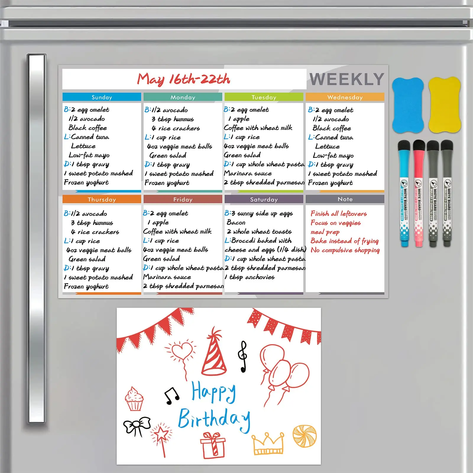 Customized Reusable Dry Erase Monthly Calendar and Weekly Meal Planner Message Board Sheet Magnetic Whiteboard for Fridge