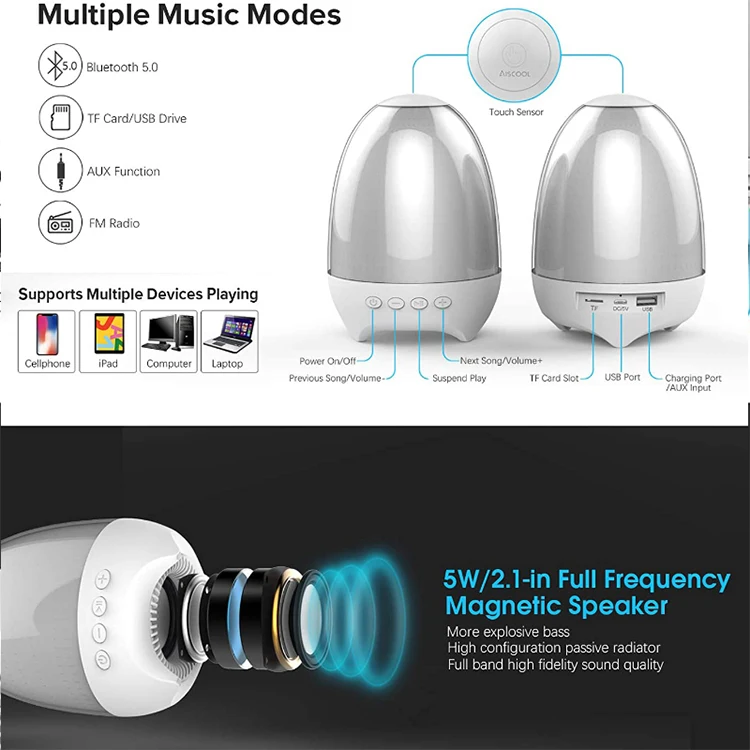 newest high quality portable Colorful Touch Control Table Lamp Wireless Stereo Speaker