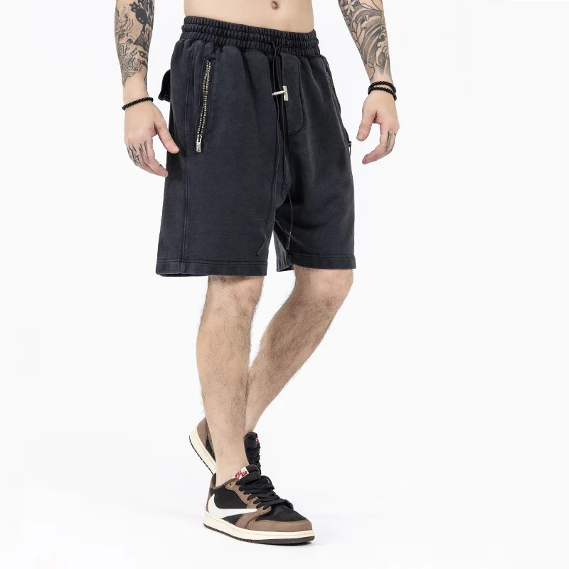 Retro do old splicing mens gym sweat shorts custom print logo nylon mesh sports running cargo shorts for men