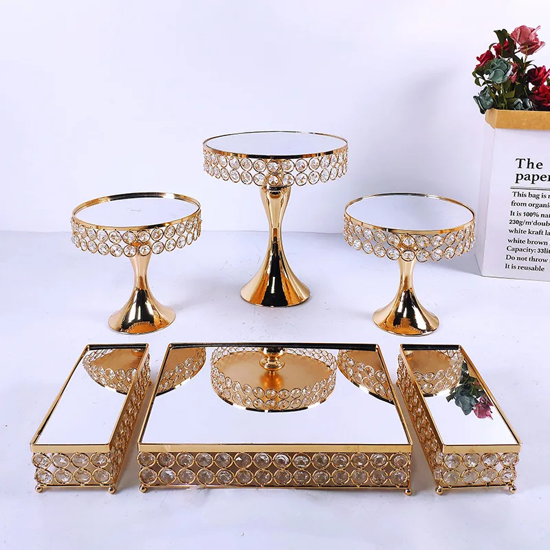 3 to 16 Pcs Crystal Round Candy Cupcake Cake Stand Decorations Set Party Wedding Props Gold Silver Dessert Tray