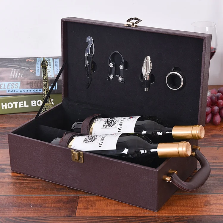 Factory wholesale 2 bottle leather wine presentation box wholesale wine gift box packaging and custom wine shipping boxes