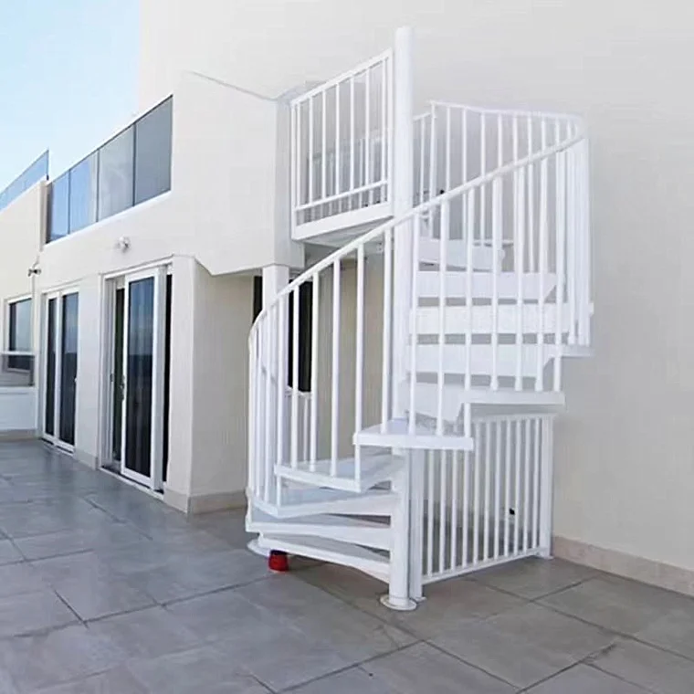 Easy installed villa Commercial glass step spiral staircase resident outdoor wood tread helical stairs/Outdoor stairs