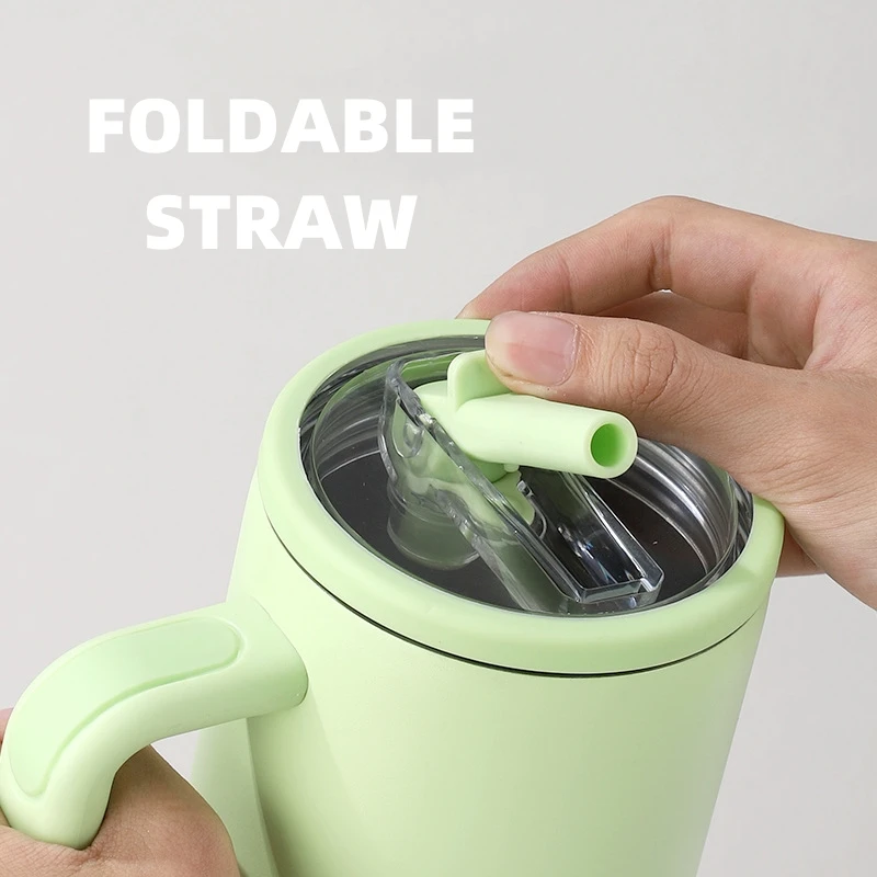 Wholesale Custom Logo Stainless Steel Leak Proof Tumbler Vacuum Insulated Coffee Mug 40oz Flip Straw Tumbler with Handle