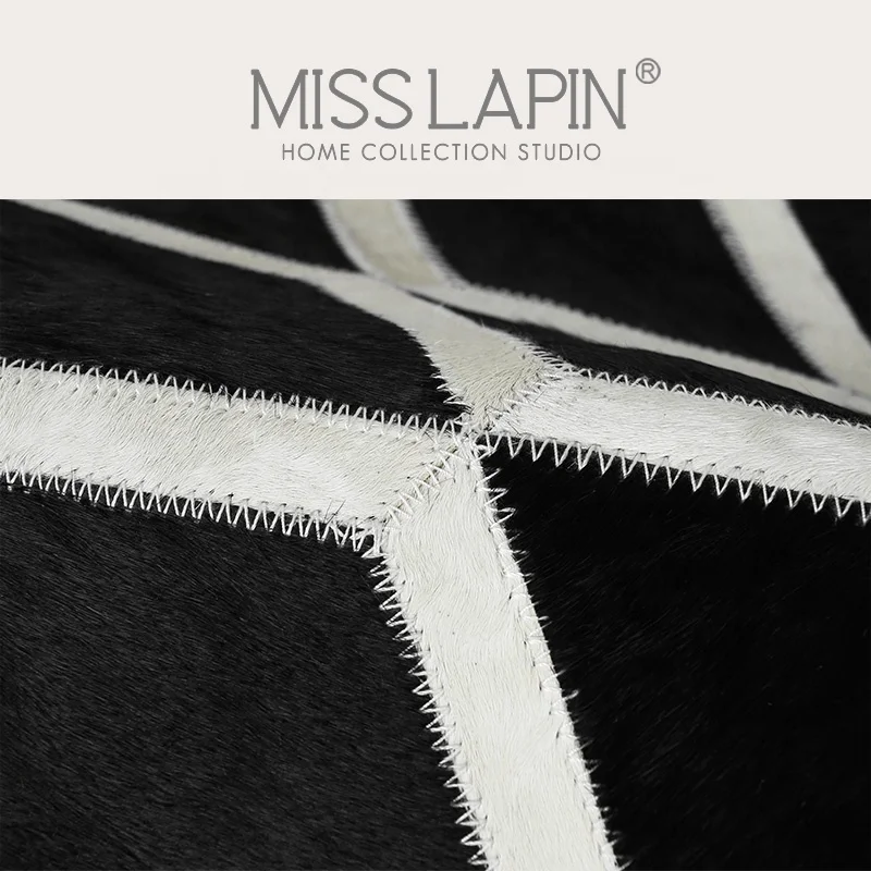 Luxury Cushions Quality Cowhide Patchwork Decor Pillow  Modern Minimalist Black And White Diamond Grain Cowhide Square Pillow
