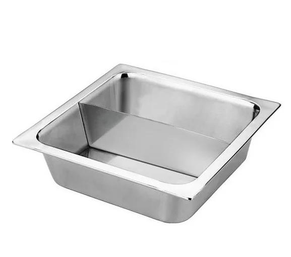 Stainless steel rectangular deep tray with 2 restaurant pallets separated