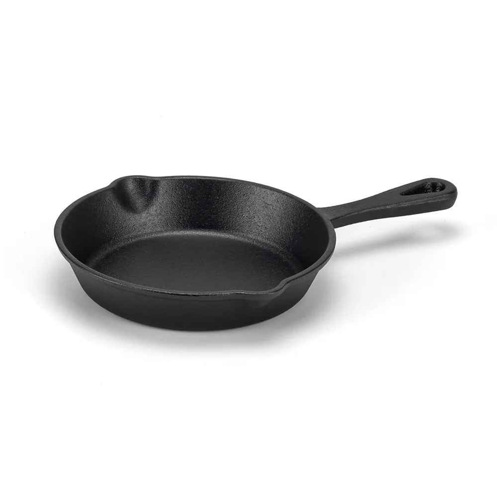 High-Duty Mini Cast Iron round Skillet Steak Serving Plate with Wooden Base Sizzling Dish Tray Dish Serving Pan