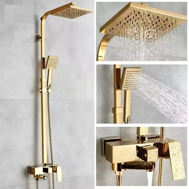 Luxury  Gold Wall Mounted Shower Column Bathroom Rainfall Shower Set with Bath Faucet Mixer