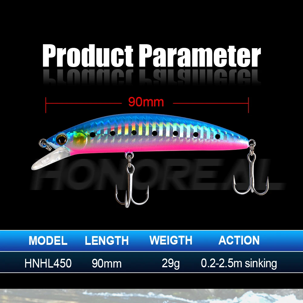  HONOREAL HNHL450 Oem Тонущая жесткая рыболовная приманка Гольян 3D с глазами искусственная гольян индивидуальные 200 шт. CN;SHN 90 мм