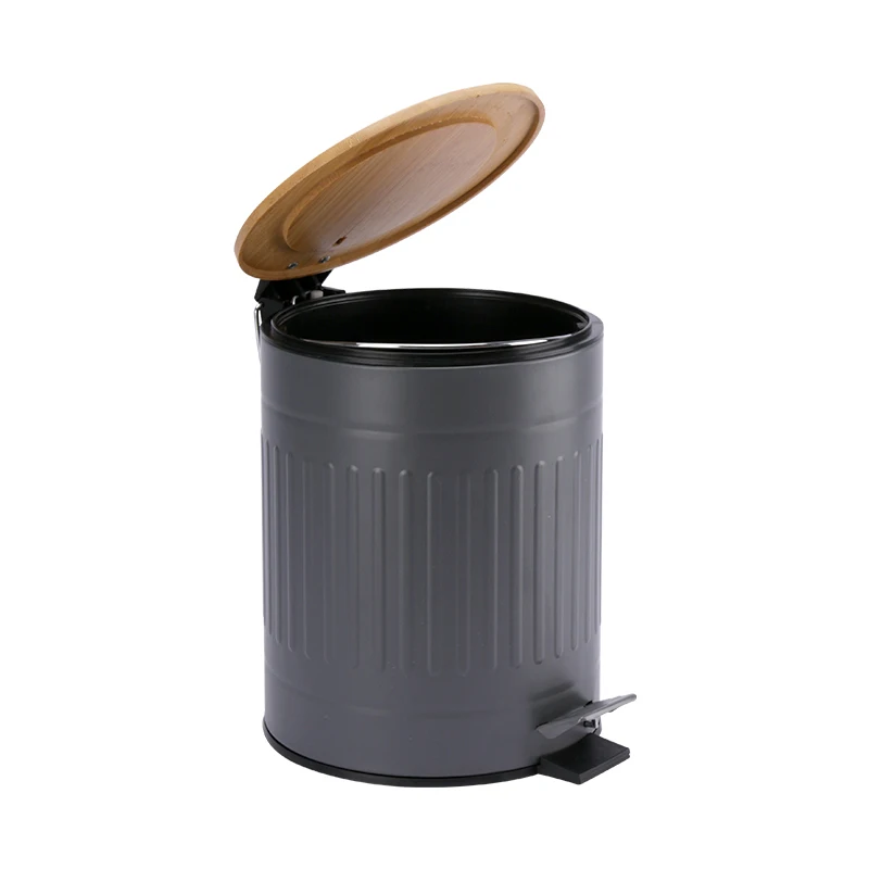 Indoor Foot Step Pedal Home kitchen Bathroom Toilet Trash Can Trash Bin Garbage Bin Innovative Dust Bin With Bamboo Lid