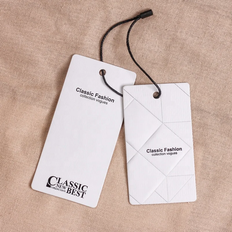 Custom Logo Printed Recycled Luxury Hangtag Embossed Thick Kraft Cardboard Paper Garment Clothing Hang Tag With String