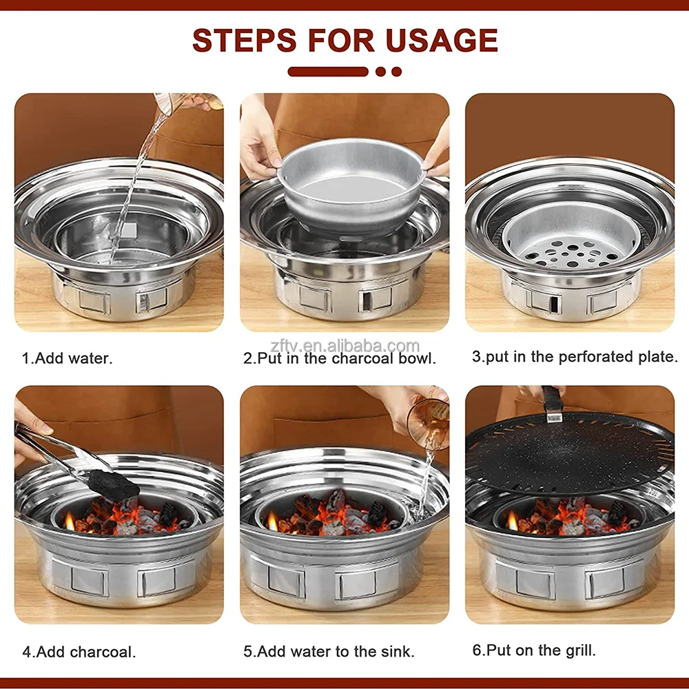Wholesale 100% Original Korean Charcoal BBQ Grill Restaurant Baking Kitchen Ovens Stove Table barbecue Indoor BBQ Grill (L size)
