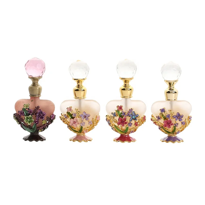 5ml Patented Metal Flower Mini Perfume Bottle Frosted Essential Oil Glass Refillable Attar Bottles Factory Outlet#59023,56597