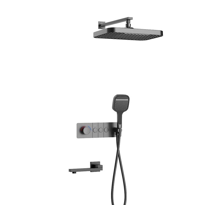 Wall Mounted Bathroom Shower Faucet Set Chrome/Silver Square Shower Head + Hand Spray+Control Valve