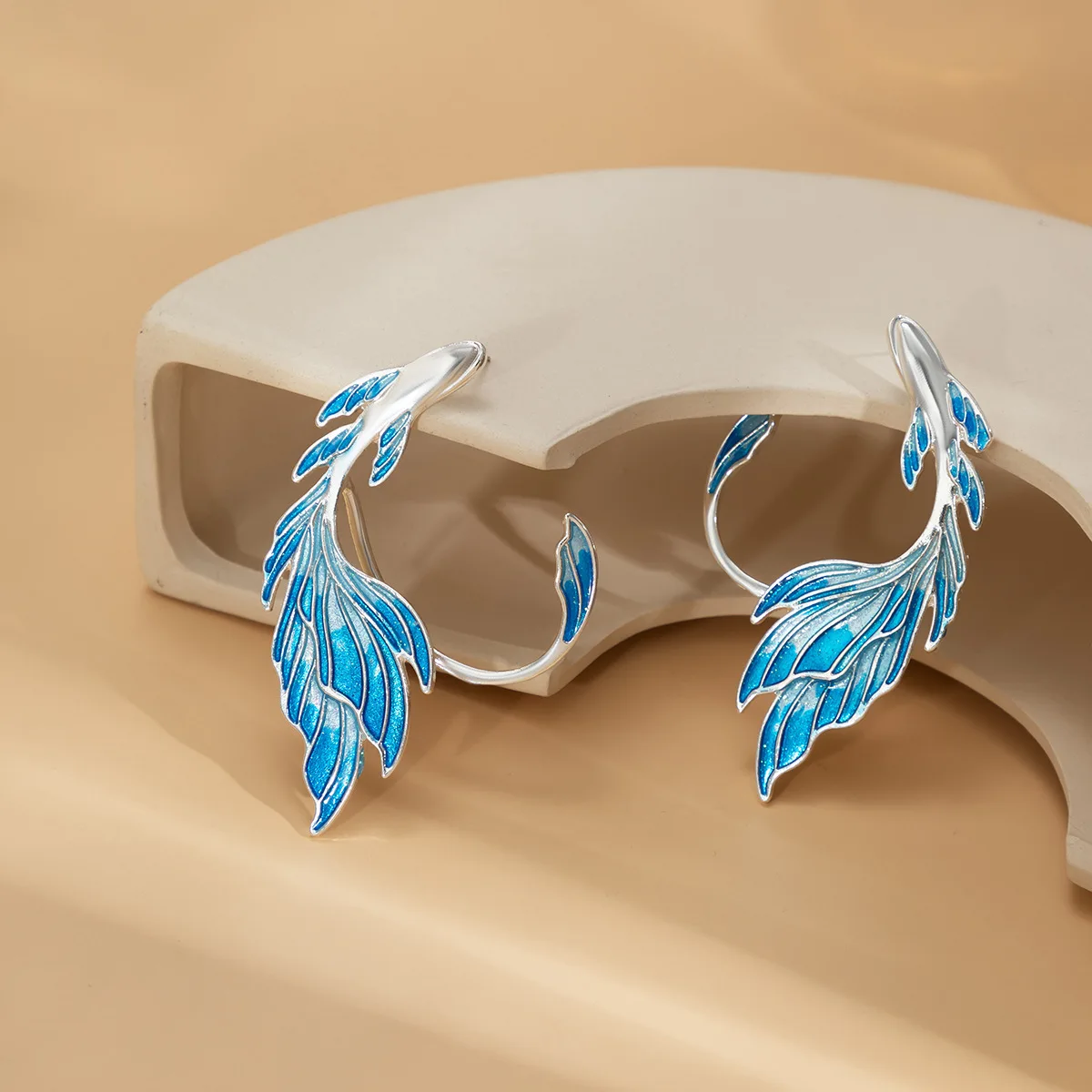 New Fashion Enamel Blue Anime Goldfish Elf Ear Cuff Clip Earring Fairy for Girls Cosplay Jewelry