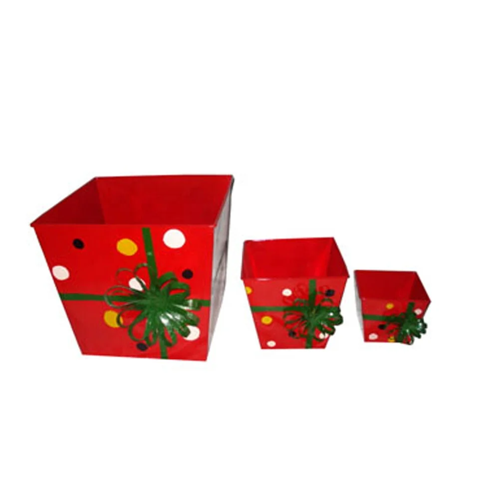 Christmas Themed Decorative Tin Bucket, Flower Pot