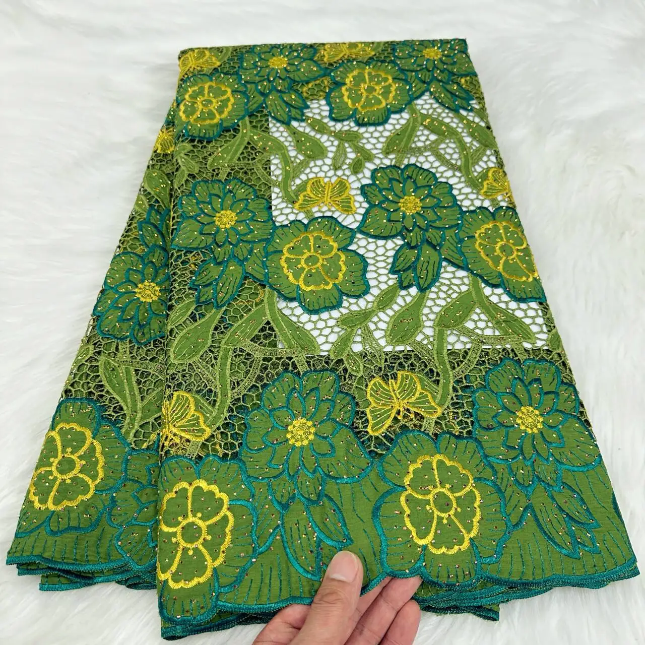 Guipure Hollow lace fabric Embroidery Dubai 100% Cotton Flower Swiss Cotton Fabric For Making Dress