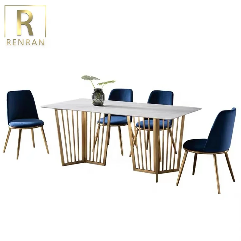 Fashionable home furniture modern popular high quality luxury modern white marble stone top rectangle long dining table